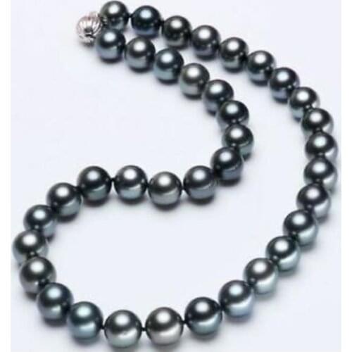 NEW stunning round 10-11mm tahitian black pearl necklace 18inch 36"
