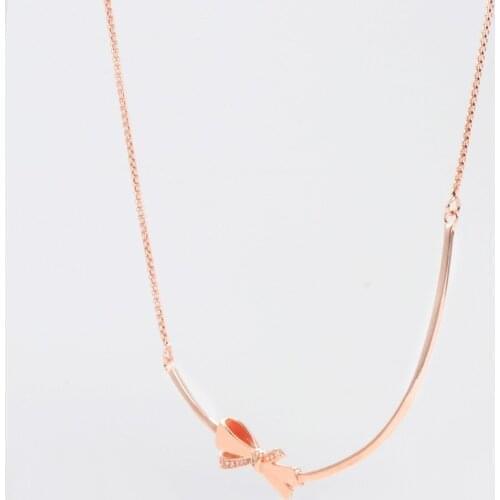 Original 925 Sterling Silver Pan necklace New Gorgeous Rose Gold Bow Pan necklace For Christmas gift Wedding Gift Jewelry