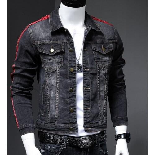 Autumn Men Embroidered Slim Denim Jacket European and American Wind Stretch Denim Coat Long Sleeve Trendy Fashion Male Clothing