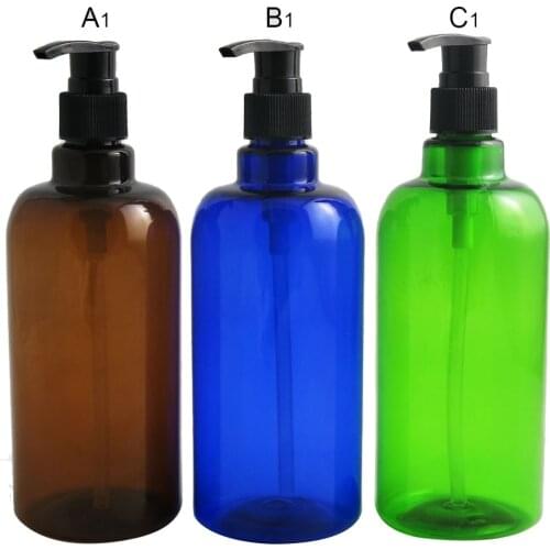 12 x 500ml Big Empty Boston Round Amber Blue Green PET plastic bottle cosmetic cream lotion shampoo container black white pump