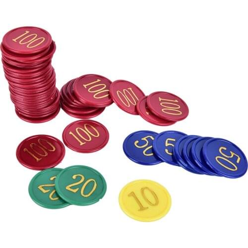 160Pcs Plastic Poker Chip with 4 Golden Large Numbers Printing for Gaming Tokens Plastic Coins - Yellow+Green+Red+Blue