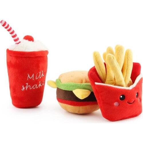 Pet Plush Dog Toys Chew Squeaky Hamburger Fries Milkshake Cup Shape Funny Toys for Dog Chew Puppy Training Toy Dog Accessories