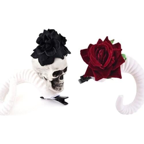 Restyle Sheep Horns COS Headwear Skull Rose Clips Womens Headband Hairpin Accessories For Halloween Carnival Cosplay