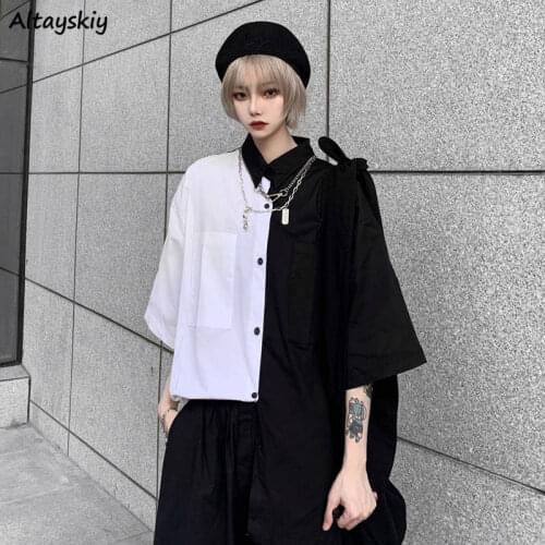 Summer Shirts Women Harajuku Chic BF Style High Street College Teens Tops All-match Stylish Pocket Popular Ladies Clothing Retro
