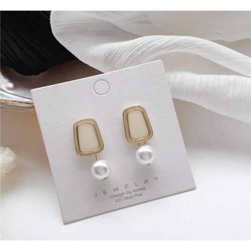 Asymmetry Imitate Pearl Dripping Stud Earrings Female Pendant Earings Niche Design Square Earrings wedding party jewelry gift