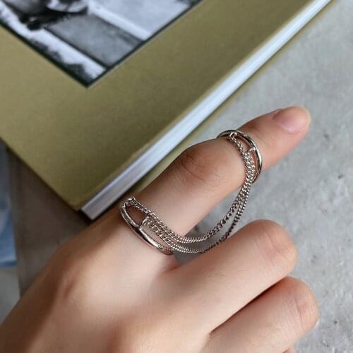 SHANICE SS925 Sterling Silver Hipster jewelry fashion double-layer chain Punk Rings Jewellery Ladies HipHop Anillos