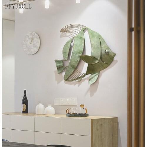 Mediterranean Wall Decoration Creative Wall Pendant Three-dimensional Marine Fish Pendant Living Room Iron Art