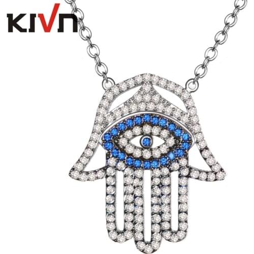 Turkish Blue Eye Hamsa Hand CZ Cubic Zirconia Womens Girls Bridal Wedding Pendant Necklaces Birthday Gifts 10pcs Lot Wholesale