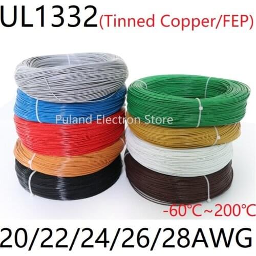 UL1332 Wire 22 24 26 28AWG PTFE Plastic Insulated Tinned Copper Electronic Cable High Temperature DIY Line 300V Colorful