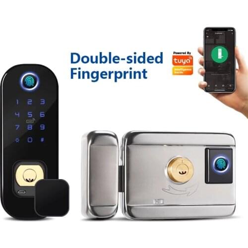 Tuya WiFi Smart Lock Double Side Fingerprint Security Door Lock Wireless and Biometric Locks Encryption with Keys