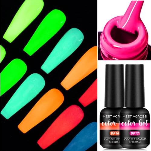 MEET ACROSS 8ml Luminous Gel Nail Polish Glow In Dark Fluorescent Neon UV LED Nails Gel Soak Off Uv Gel Nail Art Hybrid Varnish