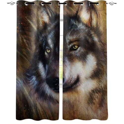 Wolf Brown Illustration Window Curtains Window Blinds Living Room Decor Bedroom Kids Curtain Panels With Grommets