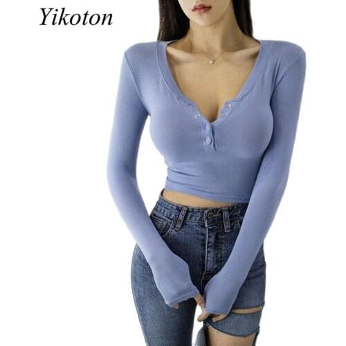 2021 New Sexy & Club 100% Cotton T-Shirts Women Shirt Ladies Autumn Fashion V-Neck Top Long Sleeve See Through Slim Basic Korean