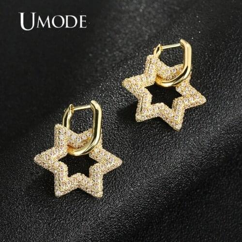 UMODE New CZ Zircon Five-pointed star Earrings for Women Fashion Micro Paved CZ Eternity Copper Earring Jewelry UE0681