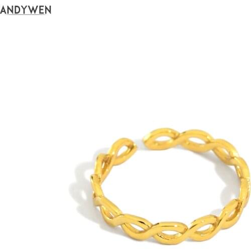 ANDYWEN New 100% 925 Sterling Silver 2020 Simple Screw OpenWork Plain Resizable Ring Women Fashion Jewelry Rock Punk