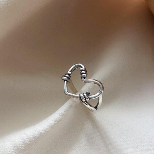 Fashion Retro Simple Hollow Heart Women Rings Punk Vintage Cuff Open Adjustable Finger Ring For Girl Gifts Jewelry 2021 New