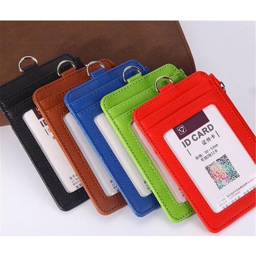 1pc Car Leather ID Badge Card Holder Lanyard Zipper Card Case Business Card Holder Organizer Portable Wallet