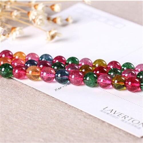 RONGQING 1Pack Colorful Tourmaline Frizzling Crystal Beads 6/8/10/12mm Tourmaline Beads DIY Jewelry Making cordon bijoux