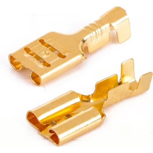 100pcs Brass 6.3mm Crimp Terminal Female Spade Connectors with Insulating Sleeve 0.5mm-1.5mm2