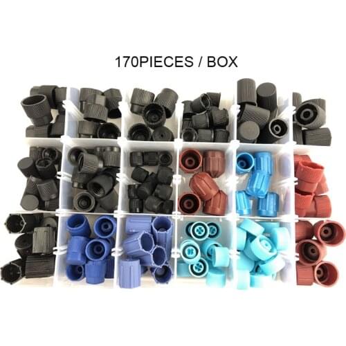 170pcs Universal A/C R134a R12 High Low Side Valve Core Service Port Dust Cap Replacement Set