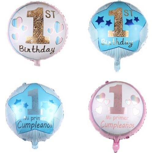 18inch Round 1st Birthday Foil Balloon Baby Boy Girl First Birthday Foil Mylar Helium Kids Baby Shower Party Decorations