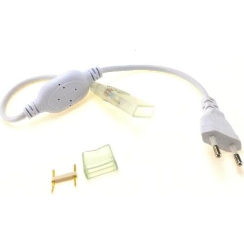 220V European Power Plug and Ending Cap for 220 Volts 276leds/m LED Flexible Strip 2835 Waterproof Three Row Tape Rope Ribbon