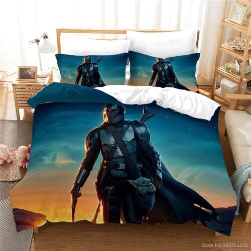 3D Star Wars Mandalorian Baby Yoda Bedding Set Queen King Size Duvet Cover Set Comforter Cover with Pillowcase Set Home Textile
