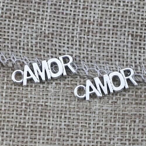 High Quality 50 Pieces/Lot 6mm*21mm Antique SIlver Plated Alloy Letter Amor Charm