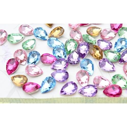 800pcs 3D Acrylic Rhinestone Crystal Bling Faceted Teardrop Cabochons cab mixed colors 14x10mm