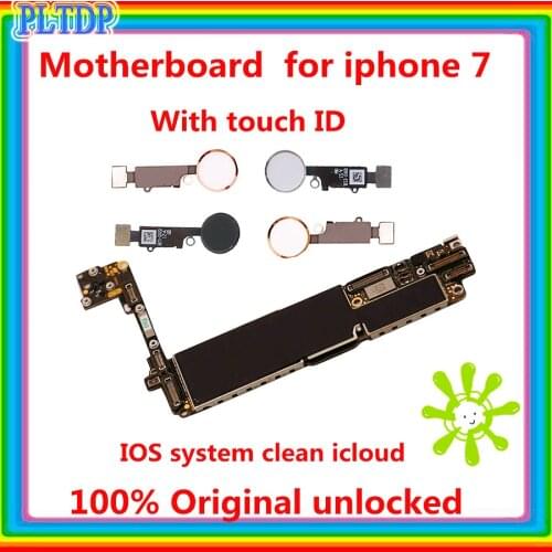 Free icloud for iphone 7 Mainboard with / no Touch ID Good Tested 16GB 64GB 128GB 100% Original unlocked for iphone 7 Motherboar