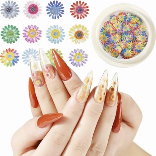 12 Colors of Nail Sequins Cute Pink Mini Daisy Sun Flower Nail Supplies Decoration The Charm of 3D Flower Nail Designer