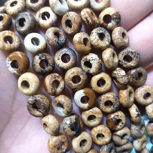 Natural Wheel Shape 5MM Big Hole Picture Stone Loose Round Gem Stone Spacer Beads For Jewelry Making DIY Bracelet Earrings 10MM
