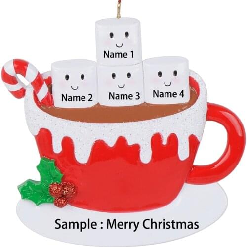 Marshmallow Mug Family of 4 Personalized Unique Christmas Ornament-Custom Decorations for Family Kids Baby Military Sports Pets
