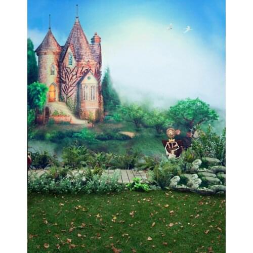 Fairy Tale World Castle Grass Tree for Children Photography Backdrops Photo Props Studio Background 5x7ft
