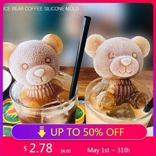 Ice Cube Mold Silicone Cute Animal Ice Cube Mold Abrasive 3D Ice Cube Mold Bear Mold Silicone Creative Coffee Milk Tea Ice cube