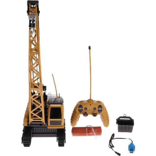 21x14x50cm Remote Control Crawler Crane Toy Lift Up Construction Activity Playset with Working Tower Light Tower Music