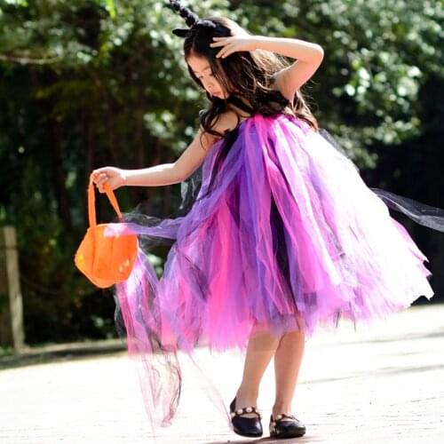 Halloween Witch Cosplay Kids Clothes with Headband Princess Toddler Birthday Dress for Girls Purple Baby Girl Party Clothing