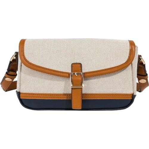 Fashion Canvas High Quality Small Square Bag Women Color Matching Shoulder Bag Casual Messenger Handbag Ladies Flap Shoulder Bag