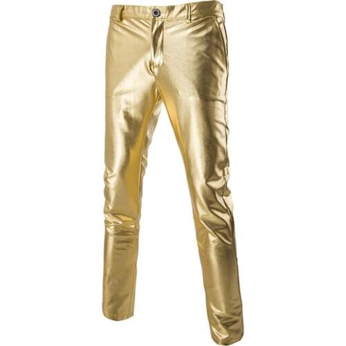 Gold Silver Metallic Man Slim Pants Night Club Hip Hop Stage Dance Pants Men Party Singing Fashion Fit Straight Leg Trousers