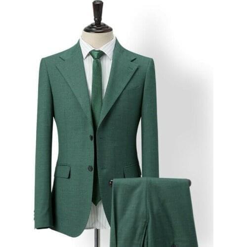 Latest Design Green Mens Suits Fashion Wedding Tuxedo Business Groom Custom Made Slim Fit Men Suits 2 Pieces (Jacket+Pant)