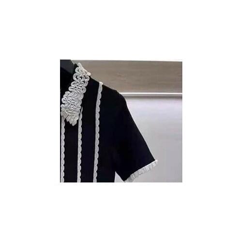 2021 Autumn and Winter New Womens Embroidery Hollow Lace Stitching Knitted Dress Female Little Black Dress