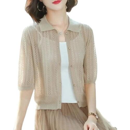 New Ice Silk Sweater Womens Coat Cardigan Thin Jacket Summer Clothes Short Loose Female Shawl Ladies Sun Protection Clothing