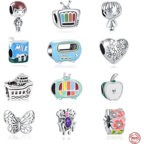 New European Beads Green Apple Girl Spider Milk Diy Fit Original Pandora Charms Silver 925 Bracelet Accessories For Women Girl