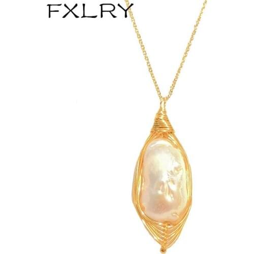 FXLRY Original Handmade Winding Shaped Baroque Natural Pearl Short Pendant Necklace Sweater Chain
