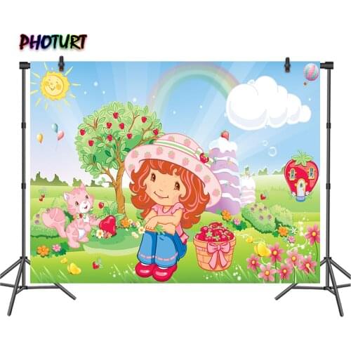 PHOTURT Strawberry Shortcake Photography Backdrops Girl Birthday Party Baby Shower Banner Background Vinyl Photo Booth Props