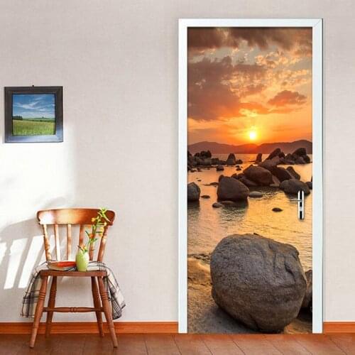 PVC Self-Adhesive Waterproof Wall Door Sticker 3D Beautiful Sunset Landscape Home Decal Living Room Bedroom Stickers On The Door