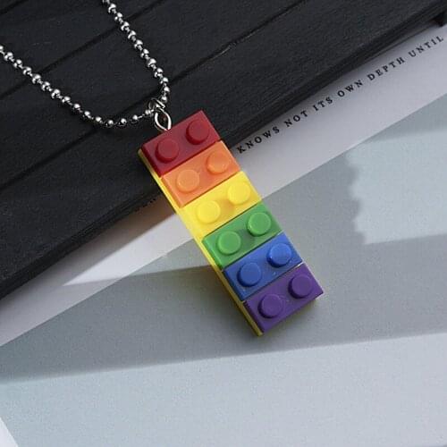 Rainbow Building Blocks Necklaces Women Men Sunflower Colorful Smile Face Pendant Necklace for Girls Women Jewelry