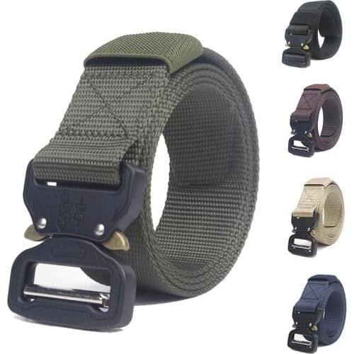 Adjustable Tactical Belts Nylon Military Training Heavy Duty Camping Waist Belt Hunting Accessories Waist Belt with Metal