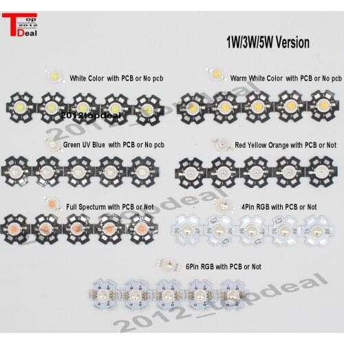 1W 3W 5W Warm / White Royal Blue Orange UV Violet RGB High Power LED Chip Light with PCB or not pcb 10pcs/lot