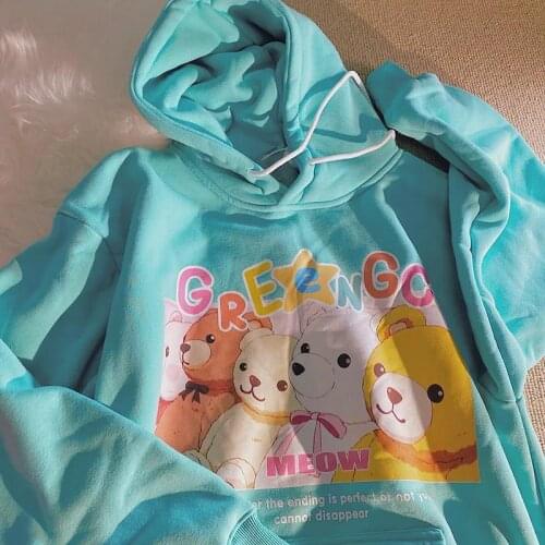 New Hip Hop Funny Fat Bear Sweet Hoodie Sweatshirt Women Kawaii Clothes for Teens Oversized Casual Pink Tops 2021 Korean Fashion